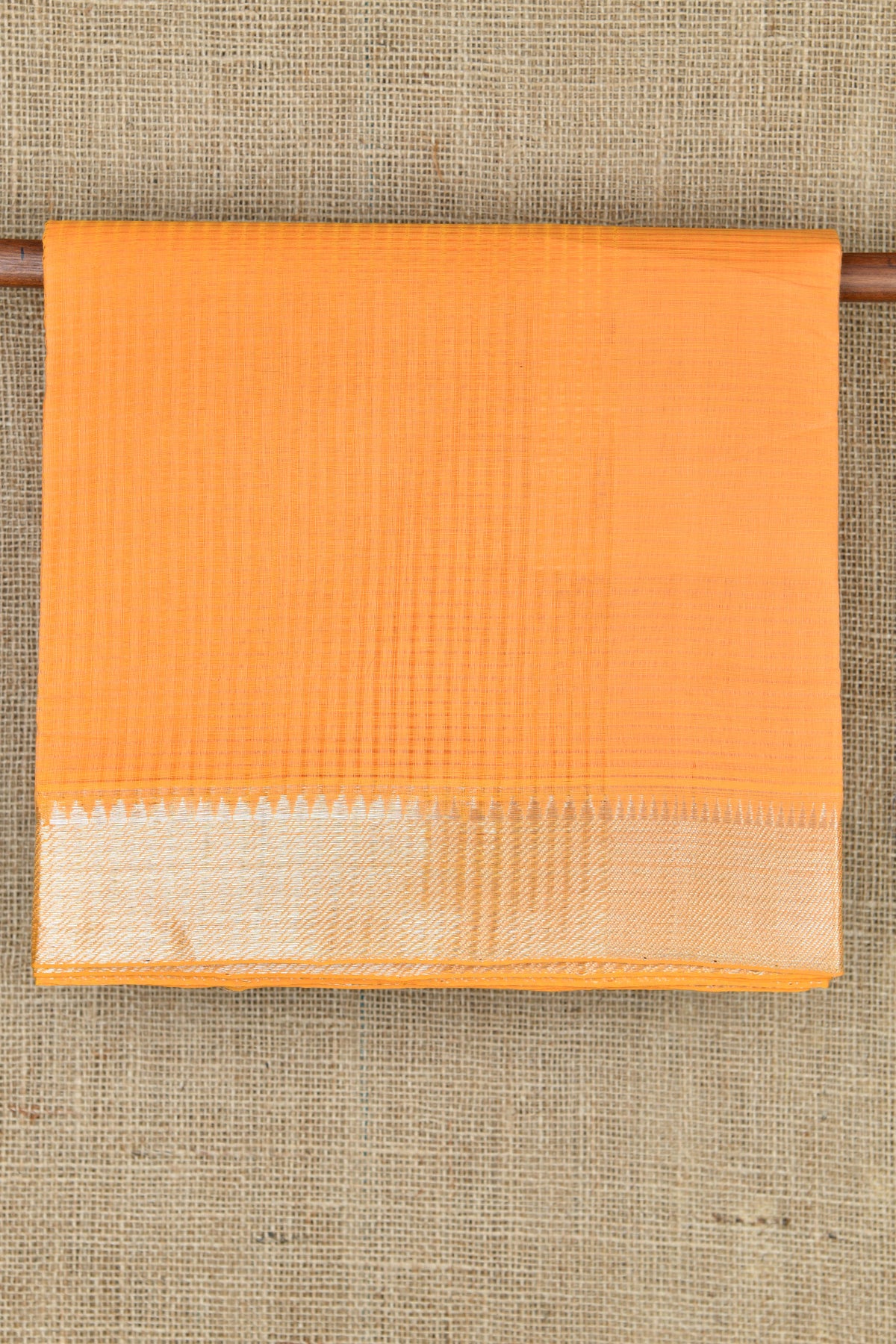 Temple Border Checked Design Fanta Orange Mangalagiri Cotton Saree