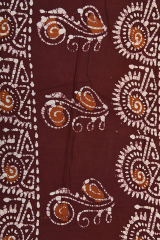 Contrast Border With Batik Printed Brown Cotton Saree