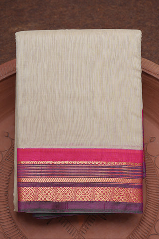 Traditional Korvai Zari Border Plain Beige Gadwal Silk Cotton Saree