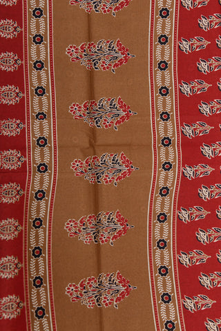 Ajrakh Design Biscute Brown Ahmedabad Cotton Saree