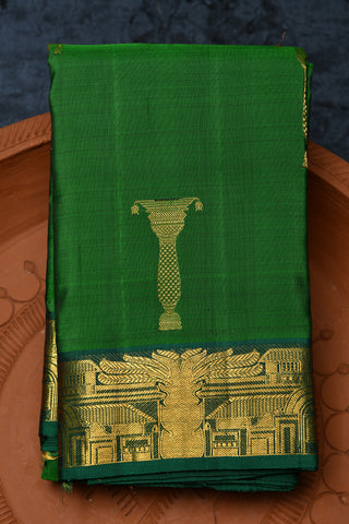 Pillar Motif Forest Green Kanchipuram Silk Saree