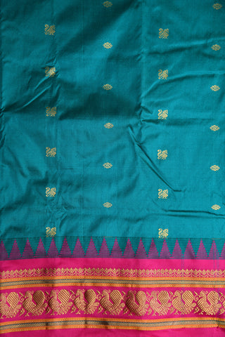 Temple Border Annam Butta Turquoise Blue Kanchipuram Silk Saree