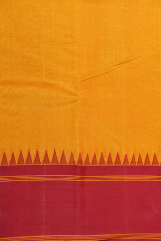 Contrast Silk Border With Temple Design Mango Yellow Kanchi Cotton Saree
