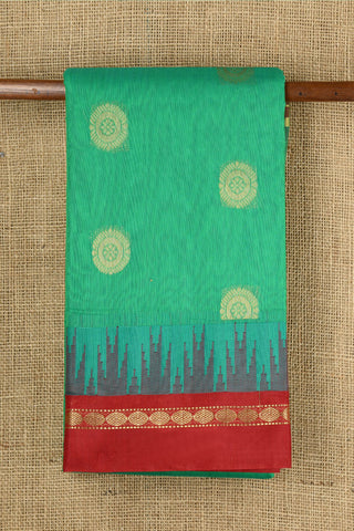 Ganga Jamuna Rudraksh Border With Zari Butta Green Semi Kora Silk Cotton Saree