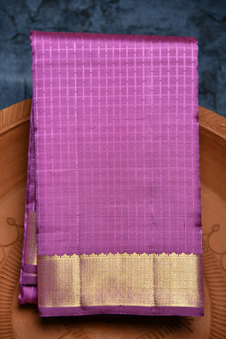 Chevron Border Checked  Purple Kanchipuram Silk Saree