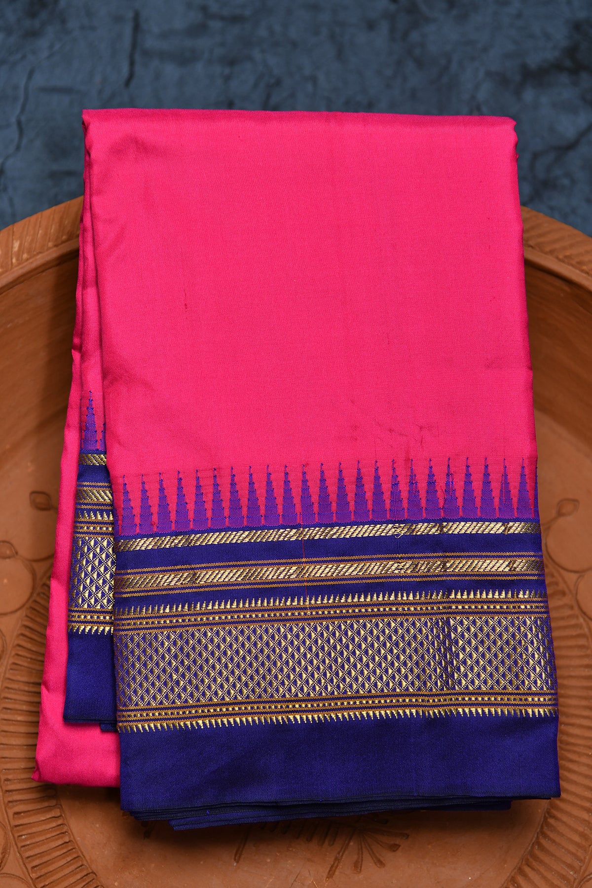 Mayilkan Design Temple Border Rani Pink Kanchipuram Silk Saree