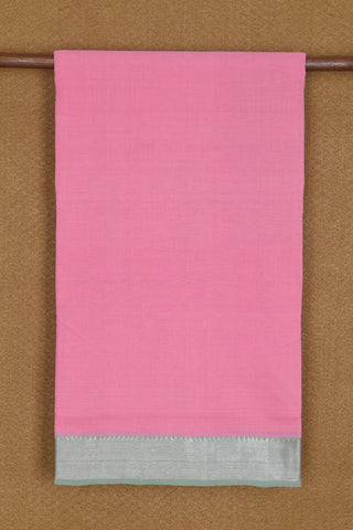 Silver Zari Border In Plain Pink Mangalagiri Cotton Saree