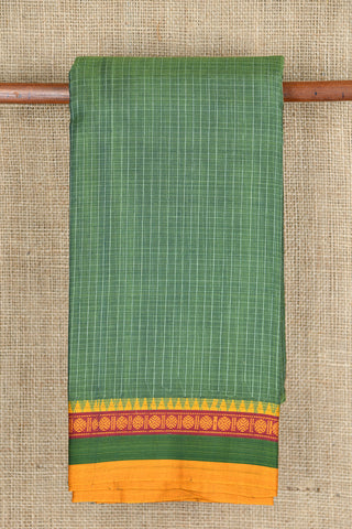 Traditional Thread Work Border With Checks Fern Green Semi Gadwal Cotton Saree