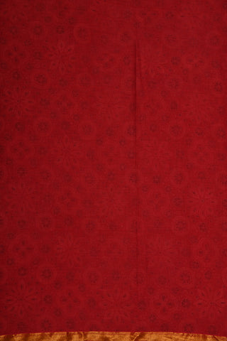 Floral Design Ajrakh Printed Red Cotton Saree
