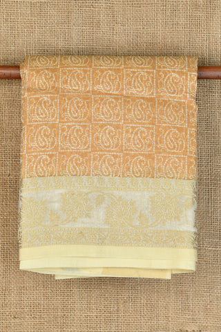 Leaf Design Border With Checks And Paisley Light Sand Brown Kota Cotton Saree