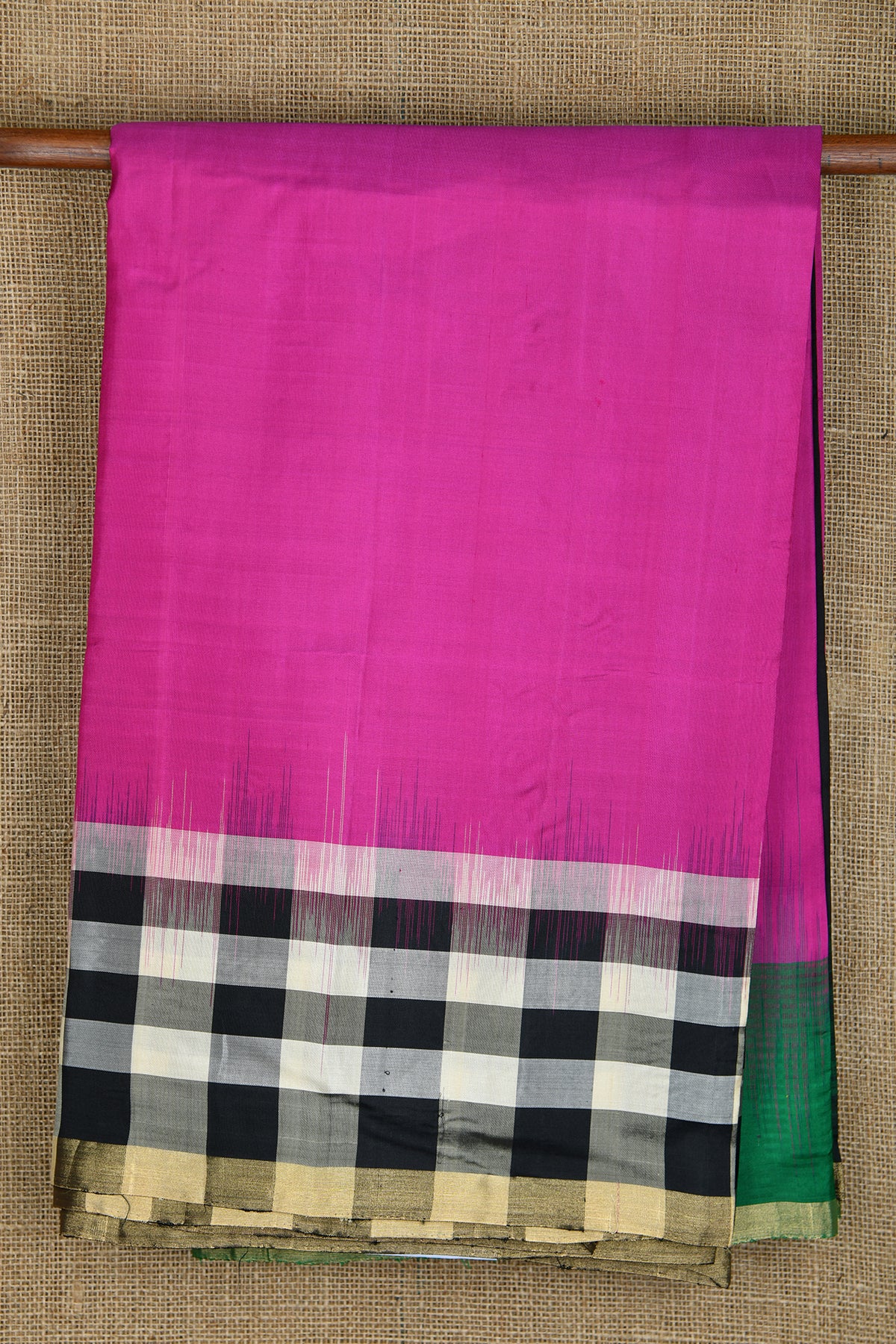 Checked Border In Plain Magenta Pink Soft Silk Saree