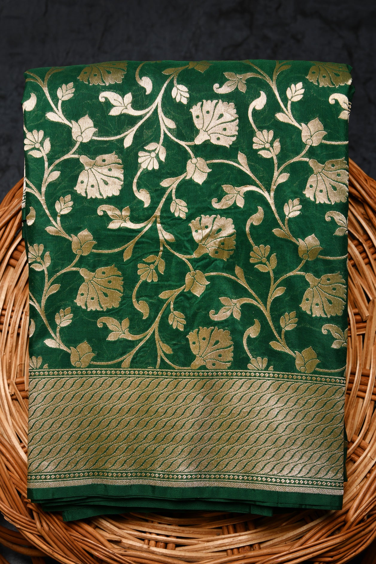 Floral Creepers Design Green Banaras Silk Saree