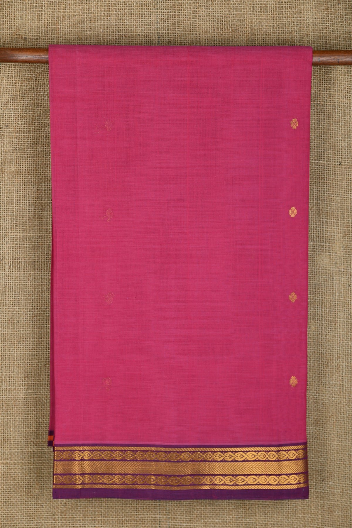 Zari Border With Floral Buttis Rani Pink Venkatagiri Cotton Saree