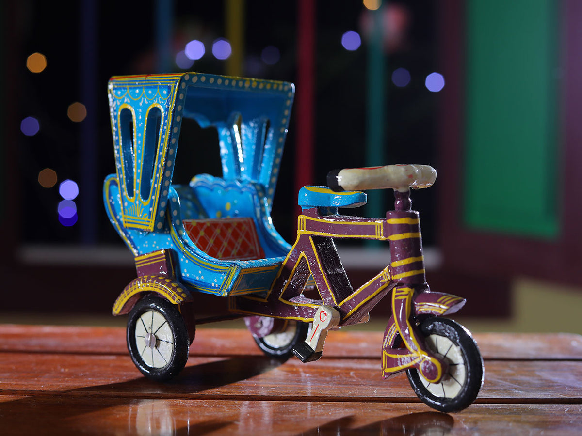 Handpainted Multicolor Wooden Rickshaw Children Miniature Toy