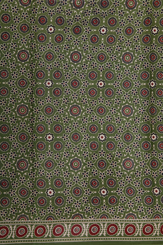 Ajrakh Design Printed Olive Green Ahmedabad Cotton Saree