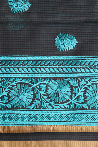 Floral Embroidered Motifs Black Kota Saree