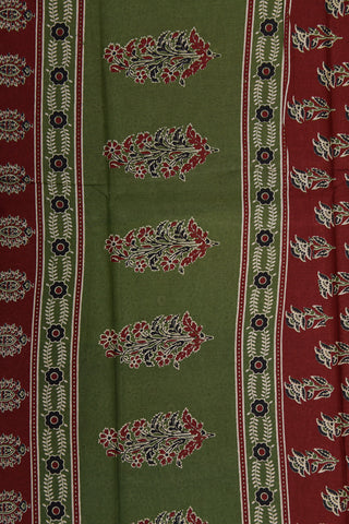 Ajrakh Design Printed Olive Green Ahmedabad Cotton Saree
