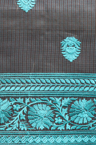 Floral Embroidered Motifs Black Kota Saree