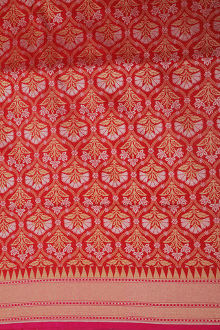 Allover Floral Pattern Chilly Red Banaras Silk Saree