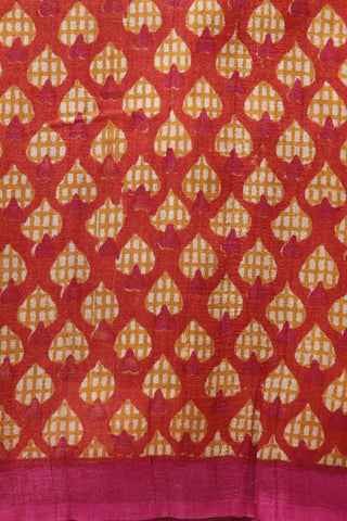 Floral Design Red Printed Tussar Saree