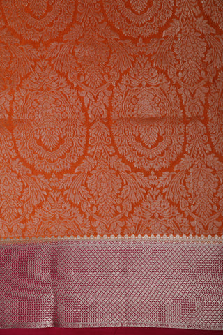 Allover Silver Zari Pattern Orange Mysore Silk Saree