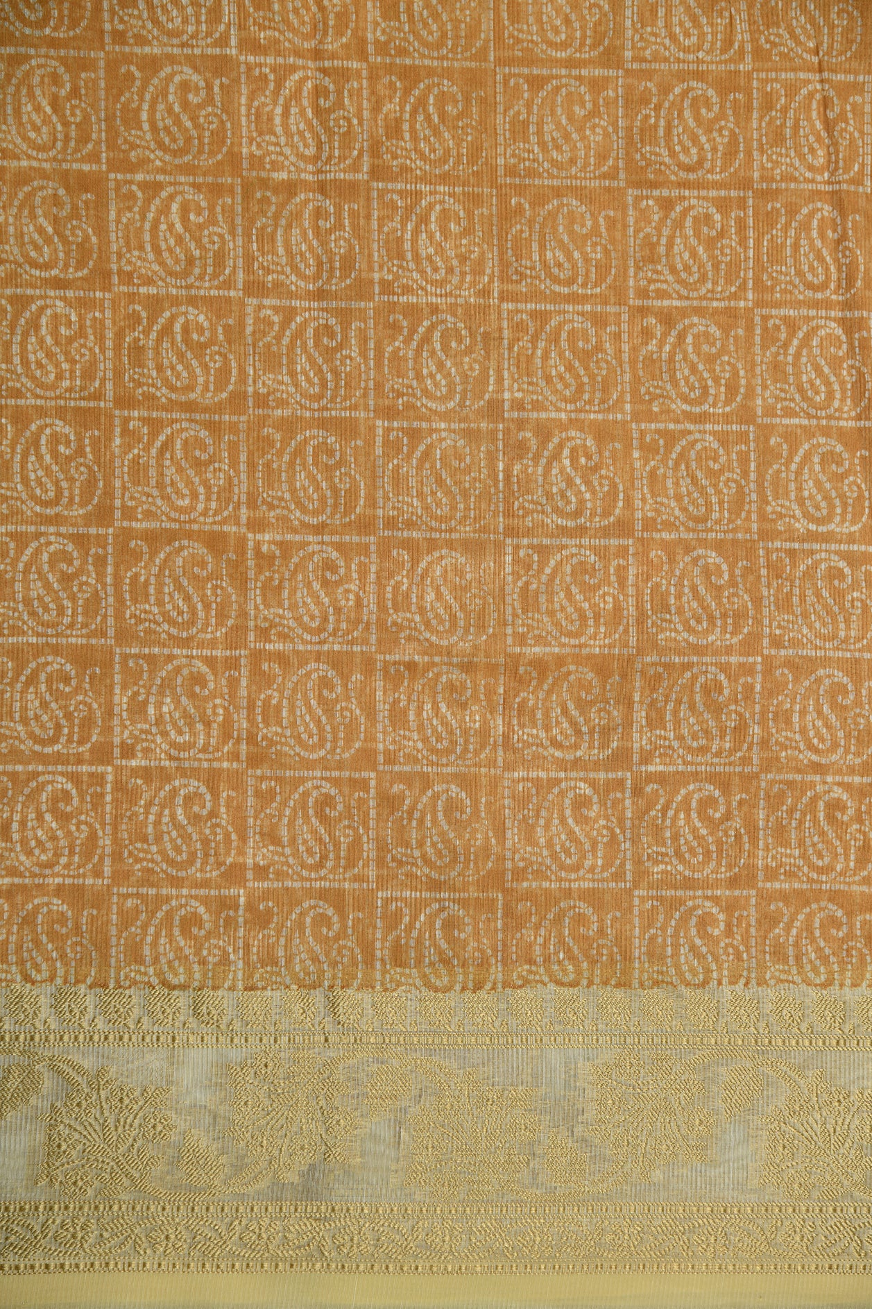 Leaf Design Border With Checks And Paisley Light Sand Brown Kota Cotton Saree