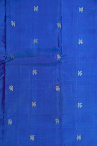 Yazhi And Horse Motif Azure Blue Kanchipuram Silk Saree