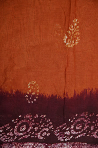 Batik Paisley Printed Ombre Brick Orange And Brown Hyderabad Cotton Saree