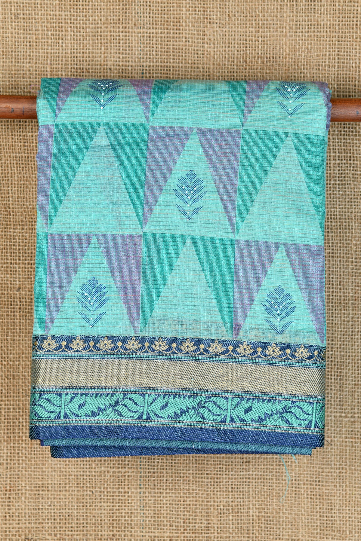 Thread Work Border With Geometric Pattern Mint Green Chanderi Cotton Saree