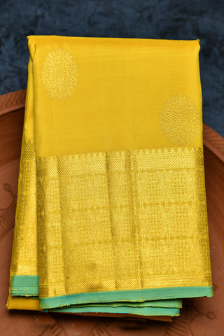 Floral Butta Big Border Lemon Yellow Kanchipuram Silk Saree
