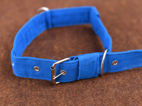 Ramar Blue Plain Cotton Dog Collar With Rope Set