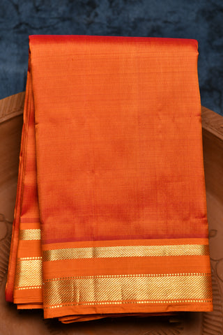 Twill Weave Border Ochre Orange Kanchipuram Silk Saree
