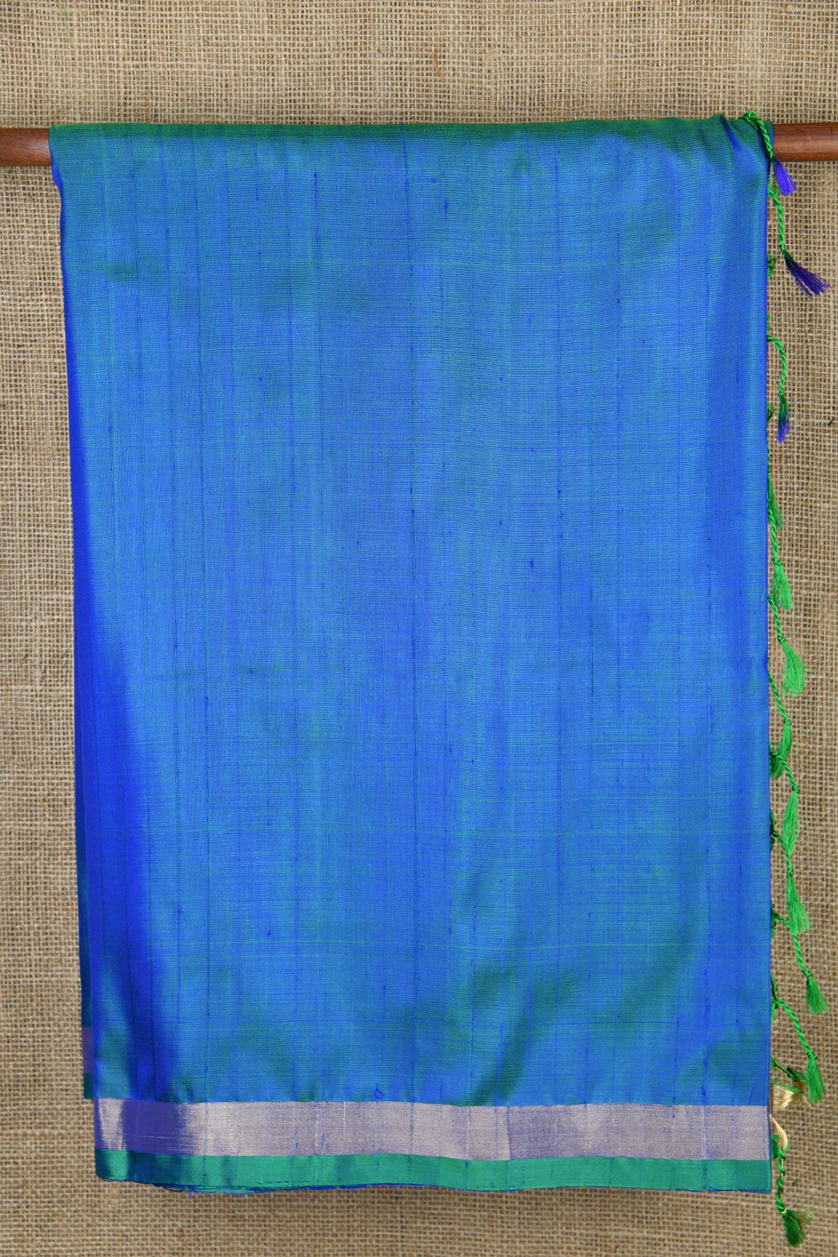 Peacock Blue Plain Silk Saree