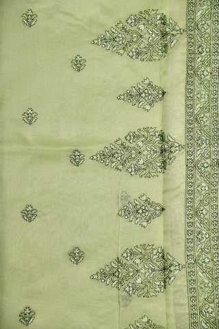 Embroidered  Border And Buttis Pastel Green Organza Silk Saree