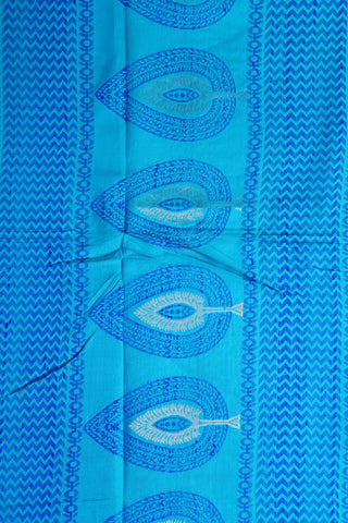 Thread Work Chevron Design Turquoise Blue Soft Silk Saree