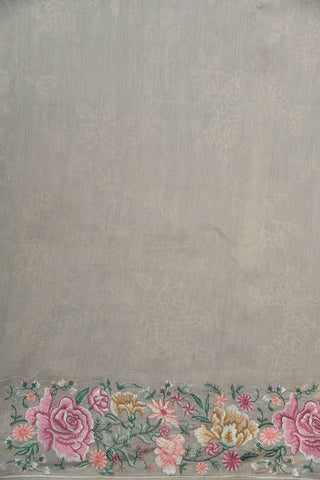 Embroidered Floral Design Pastel Grey Organza Saree