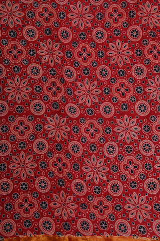 Floral Design Ajrakh Printed Red Cotton Saree