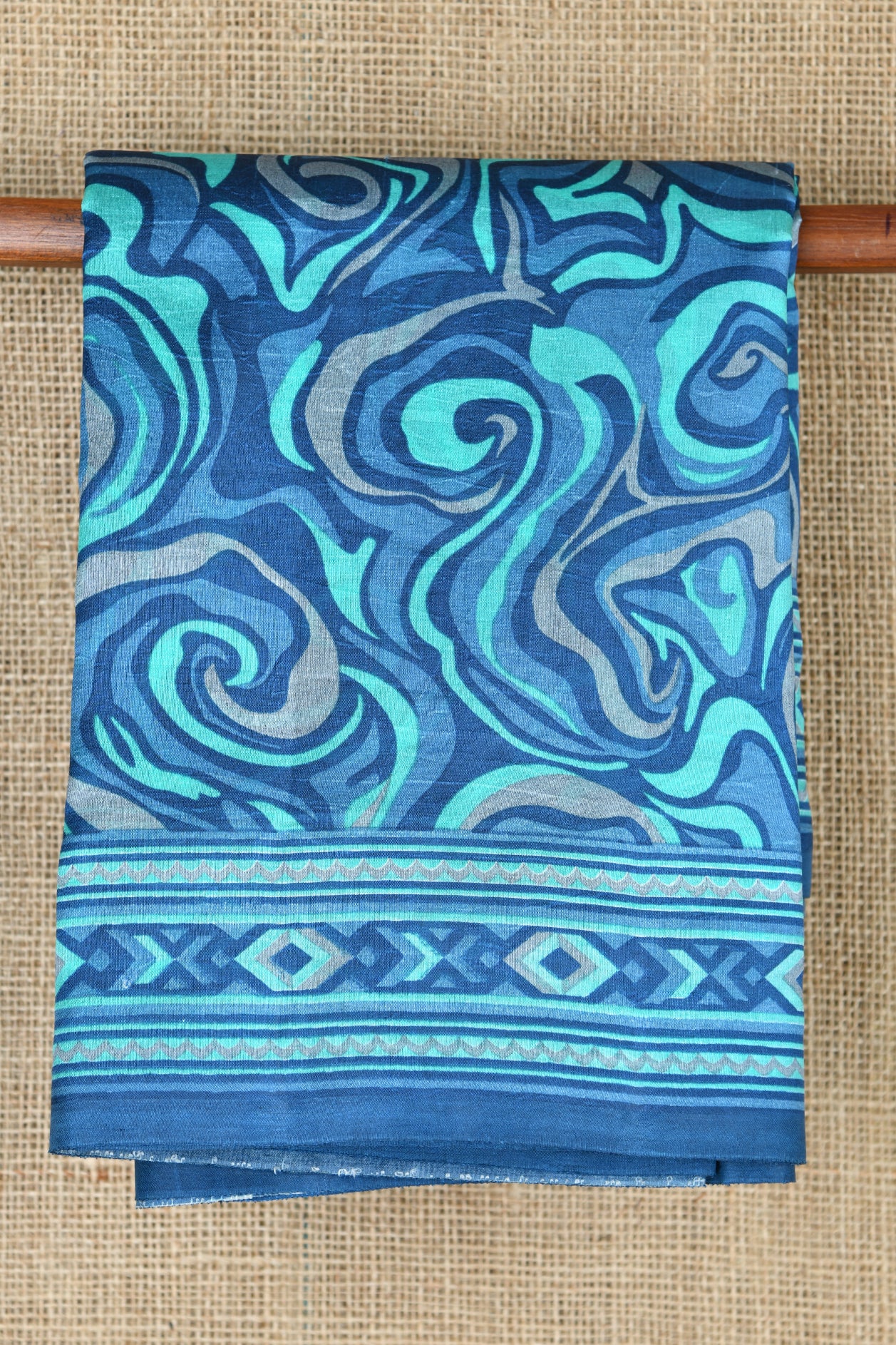 Ikat Design Turquoise Blue Raw Silk Saree