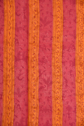 Warli Art Design Contrast Border Ivory Ahmedabad Cotton Saree