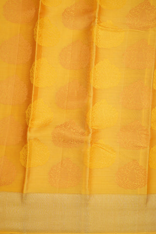 Paisley Threadwork Motifs Yellow Kanchipuram Silk Saree