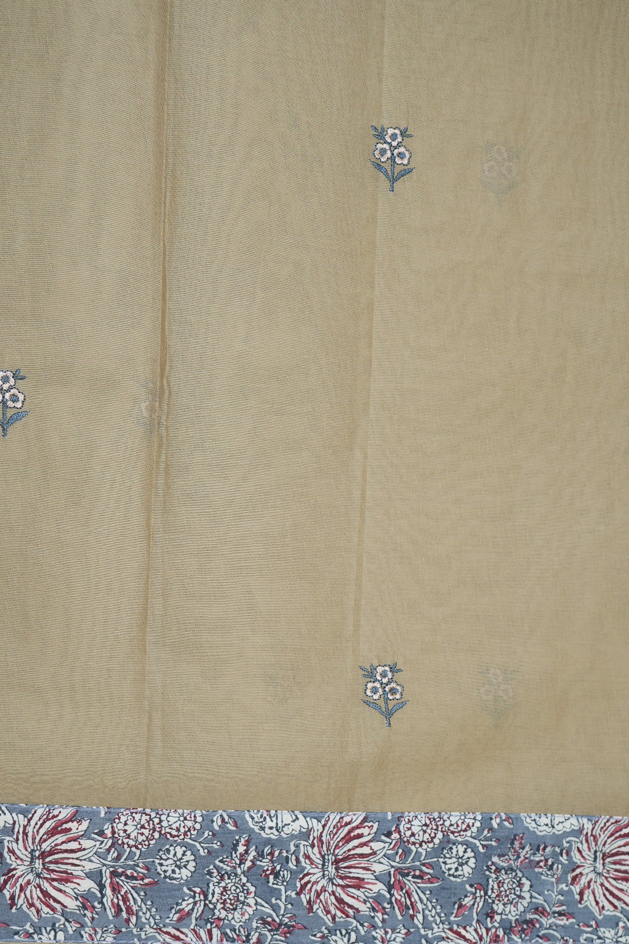 Floral Embroidered Motifs Light Sage Green Ahmedabad Cotton Saree