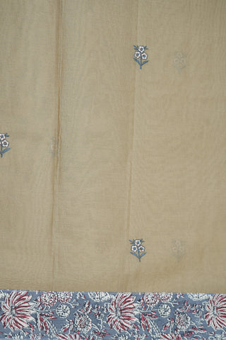 Floral Embroidered Motifs Light Sage Green Ahmedabad Cotton Saree