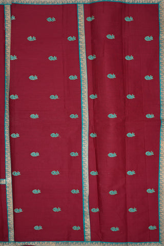 Floral Embroidered Motifs Maroon Ahmedabad Cotton Saree