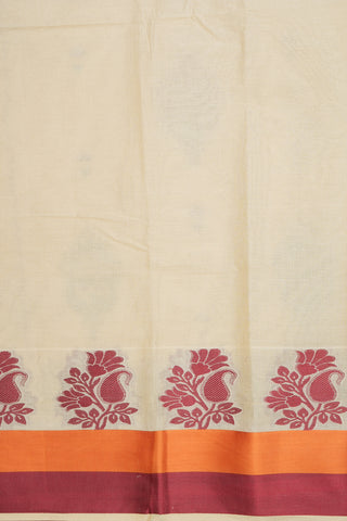 Floral Embroidered Motifs Ivory Ahmedabad Cotton Saree