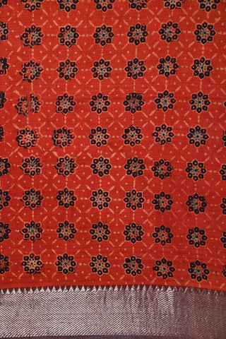 Ajrakh Vermilion Red Mangalagiri Cotton Saree