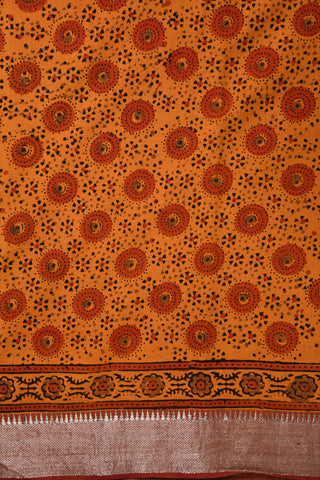 Orange Ajrakh Hand Block Printed Mangalagiri Cotton Saree