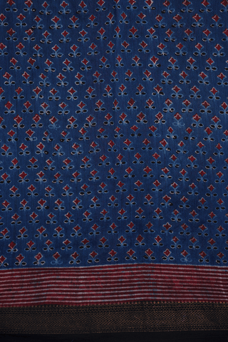 Ajrakh Printed Berry Blue Chanderi Cotton Saree