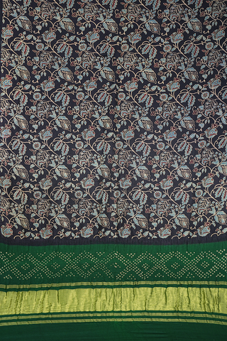 Ajrakh Printed Black Bandhani Silk Dupatta