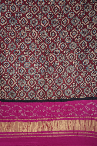 Ajrakh Printed Cherry Red Bandhani Silk Dupatta
