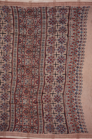 Ajrakh Printed Dusty Brown Chanderi Cotton Saree
